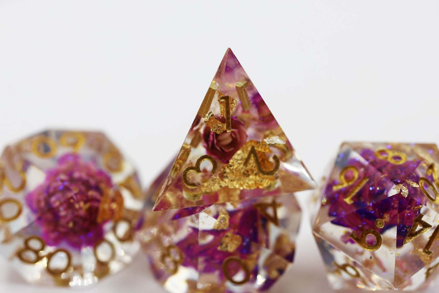 Purple Lotus Sharp Edge Resin RPG Dice Set