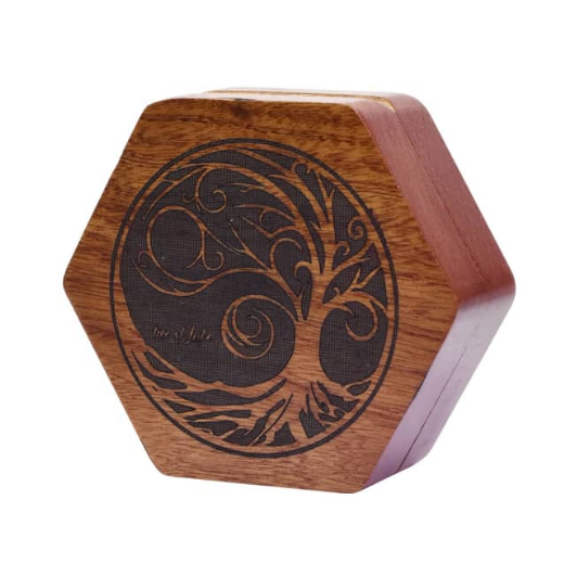 TREE OF LIFE - SAPELE WOOD DICE BOX (HEXAGONAL)