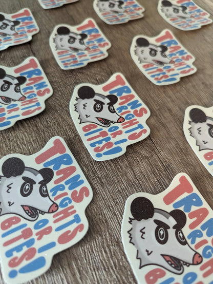 Trans Rights or I Bites - Cute Glitter Possum Vinyl Sticker
