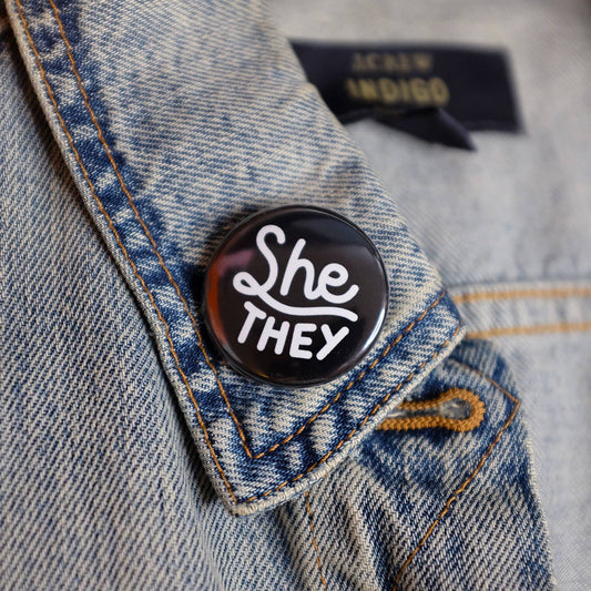 She/they Pronouns Button