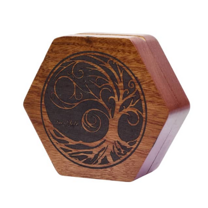TREE OF LIFE - SAPELE WOOD DICE BOX (HEXAGONAL)
